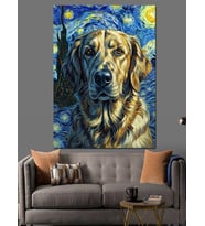Van Gogh Tarzı Golden Retriever Dekoratif Kanvas - Mdf Ahşap Tablo
