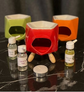 Buhurdanlık Seramik Ahşap Ayaklı & Buhur Koku Mum Set