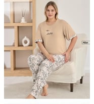 Pijamoni Kadın Milan Büyük Beden Bisiklet Yaka Kısa Kol İnce Pijama Takımı 7665/3B - 1 Adet