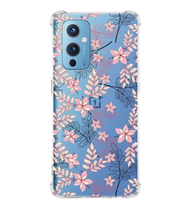 PrintiFy OnePlus 9 Uyumlu Köşe Korumalı Floral Kırmızı Tasarımlı Şeffaf Silikon Kılıf