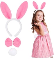 Pembe Tavşan Kostüm Seti – Taç, Papyon, Ponpon (12’li Paket)