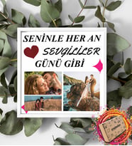 Kişiye Özel 3 Fotoğraflı ve Mesajlı Sevgili Temalı Tasarımlı Beyaz Kare Fotoğraf Anı Çerçevesi