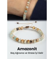 Amazonit Doğal Taş Rondela Kesim Makrome Bileklik