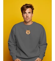 Pomeranian Köpek Figürlü Minimal Unisex Sweatshirt – Baskılı (Füme)