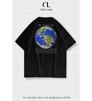 Nevermind Unisex Kadın Erkek World Baskılı Özel Tasarım Oversize T-shirt (Siyah)