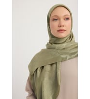 Wafa A1111 Jakarlı Parlak Saten Eşarp 110x110cm - Bej (Yeşil)