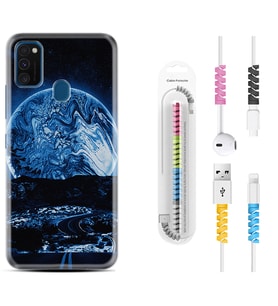 Samsung M21 M22 M23 M30 M31S M32 Kılıf Kablo Koruma Spiral Silikon Mavi Gece 1605
