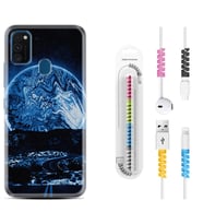 Samsung M21 M22 M23 M30 M31S M32 Kılıf Kablo Koruma Spiral Silikon Mavi Gece 1605