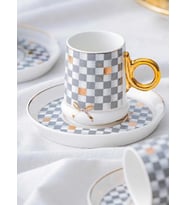 Acar Almond 6 Kişilik Porselen Kahve Fincan Takımı 0125 Gri (Çok Renkli)