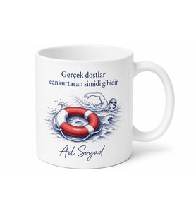 Cankurtaran Simidi Yüzme Çizimli Zor Zamanlarda Hızır Dost Kupa Bardak Hediye