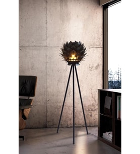Lotus Metal Ayaklı Yerpuar Anahtarlı Ahşap Modern Tripod Üç Ayaklı Lambader Aydınlatma