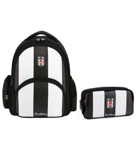Beşiktaş Lisanslı Siyah Beyaz Okul Sırt Çantası ve Kalemlik Seti - SETME25356C