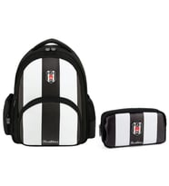 Beşiktaş Lisanslı Siyah Beyaz Okul Sırt Çantası ve Kalemlik Seti - SETME25356C