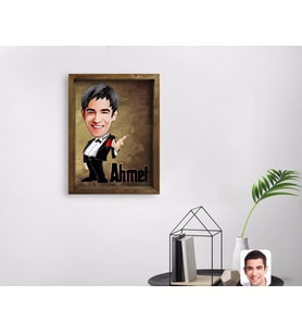 BK Gift Kişiye Özel İsimli Karikatürlü Doğal Masif Ahşap Çerçeveli Tablo 45x65cm-1
