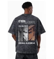 Tasarım Attack On Titan Eren Yeager Anime Baskılı Unisex Oversize Eskitme Yıkamalı Tişört
