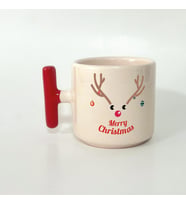 Merry Christmas Geyik Baskılı Kırmızı Kulplu T Yılbaşı Kupası