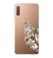 Samsung Galaxy A7 (2018) Uyumlu Kapak Catface Tasarımlı Şeffaf Silikon Kılıf