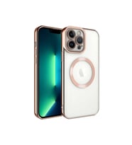 Apple iPhone 13 Pro Max Uyumlu Kılıf M-safe Wireless Şarj Özellikli Zore Setro Silikon (Rose Gold Altın)