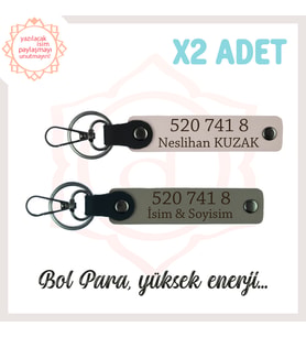 Kül Gri-Pudra, Size Özel Tasarım Manevi Güç Veren 2'li Anahtarlık Set, 520 741 8 Başarı Getiren Kod