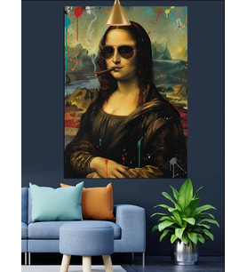 Gözlüklü Mona Lisa Portresi Dekoratif Kanvas - Mdf Ahşap Tablo