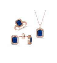 Gümüş Takı Seti Lacivert Rose Gold