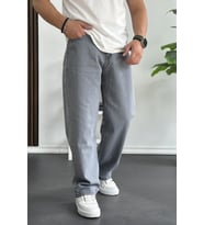 Erkek Baggy Kalıp Premium Düz Jean Pantolon Gri Edw182