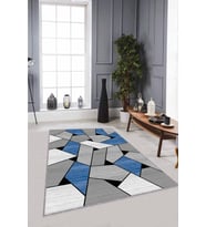 Mavi Geometrik Kaymaz Tabanlı Makinede Yıkanabilir Halı WL07 - 100 x 160 cm