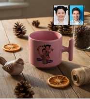 Kişiye Özel Karikatürlü Sarı Lacivert Taraftar Baba Kız T Pastel Kupa Babalar Günü Hediyesi