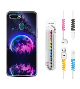 Oppo A5S A15 A16 A54 A55 A73 A74 Kılıf Kablo Koruma Spiral Silikon Star Planet 1652