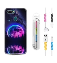 Oppo A5S A15 A16 A54 A55 A73 A74 Kılıf Kablo Koruma Spiral Silikon Star Planet 1652