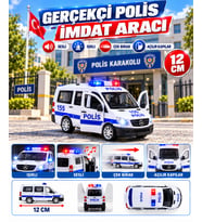 Oyuncak Metal Işıklı Sesli Çek Bırak Özellikli Ön ve Arka Kapılar Açılır Ambulans-Polis-İtfaiye-Askeri Jandarma Minibüsü 12 Cm
