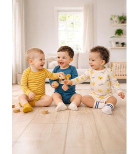 Civil Baby 3 lü Aslan Empirmeli Uzun Kol 0-36 Ay Çıtçıtlı Badi - Hardal