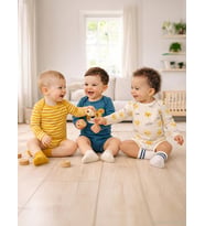 Civil Baby 3 lü Aslan Empirmeli Uzun Kol 0-36 Ay Çıtçıtlı Badi - Hardal