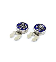 Gümüş Renk Mavi Taşlı Ağaç Desen Geçmeli Kol Düğmesi GC55