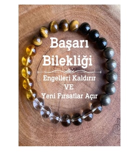 Doğal Taş Başarı Bilekliği Akik-kaplan Gözü-Sitrin-Kristal Kuvars-Domanli Kuvars-Pirit