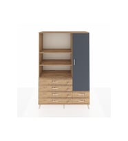 Hyperion Dolap 7 Raflı 6 Çekmeceli Tek Kapaklı  132x44x195 Çam-Antrasit/Çam