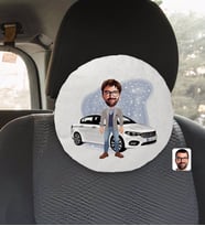 BK Gift Kişiye Özel Plakalı Erkek Fiat Egea Karikatürlü Yuvarlak Araç Koltuk Yastığı-1