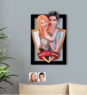 BK Gift Kişiye Özel İsimli Sevgililer Karikatürlü 3D Ahşap Tablo-85