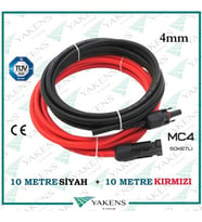 Mc4 Soketli (10m+10m) 20 Metre 4mm Güneş Paneli Hazır Solar Kablo Siyah Kırmızı