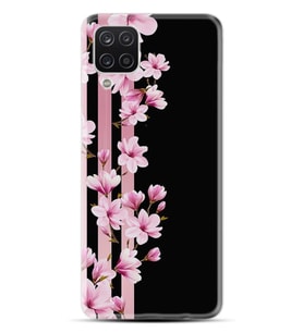 Samsung Galaxy A12 Kılıf Desenli Silikon Resimli Pink Flowers 3 St-1393