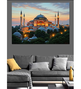 Gün Batımında İstanbul Ayasofya Manzarası Dekoratif Kanvas - Mdf Ahşap Tablo
