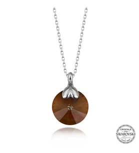 Swarovski Crystal Kahverengi Taşlı Gümüş Kadın Kolye