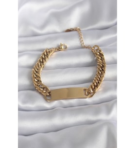 316L Çelik Gold Renk İsim Yazılabilir Plaka Model Kadın Bileklik TJ-BB5744