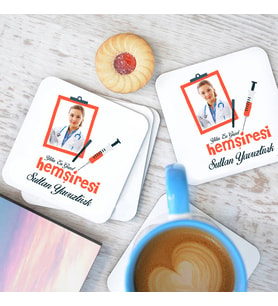 Kişiye Özel Hemşireye Özel Hediyelik Bardak Altlığı 4'lü Set