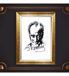 Özel Seri Paspartulu Çerçeveli Atatürk Tablo l607 (Gold)