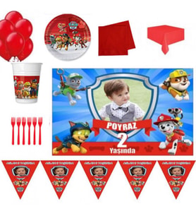 Hayaller Dükkanı Afiş Hediyeli 8 Kişilik PAW Patrol Parti Seti Erkek Doğum Günü Süsleri