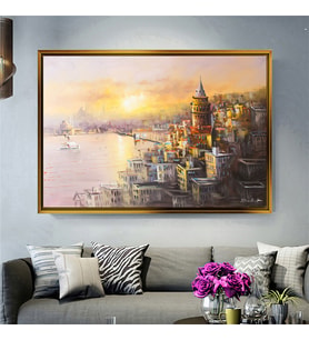 Tablore Galata Kulesi Yağlı Boya Görünümlü İstanbul Manzarası Kanvas Tablo Salon Duvar Dekoru