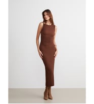 LCW Vision Kahverengi Bisiklet Yaka Büzgülü Bodycon Elbise
