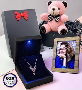 Kişiye Özel Fotoğraflı Pembe Ayıcıklı 925 Ayar Gümüş Kelebek Kolye – Ametist Taşlı Şık Hediye