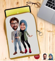 BK Gift Kişiye Özel Sevgililer Karikatürlü Taşınabilir Koruyucu Tablet Kılıfı & Organizer Çanta - Sarı-60